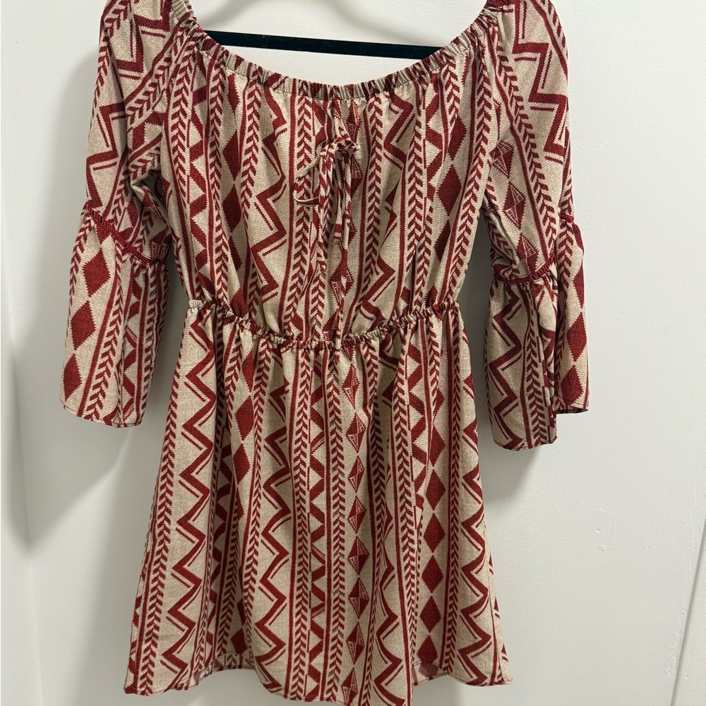 Soprano Red Geometric Off-Shoulder Mini Dress